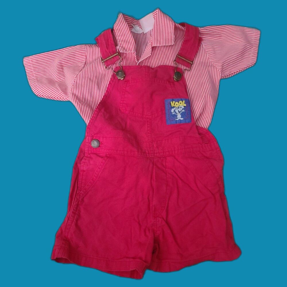 Vintage Kids Talk Kool‎ Dog Red Stripe Shortalls Outfit 4T Toddler Outfit Set